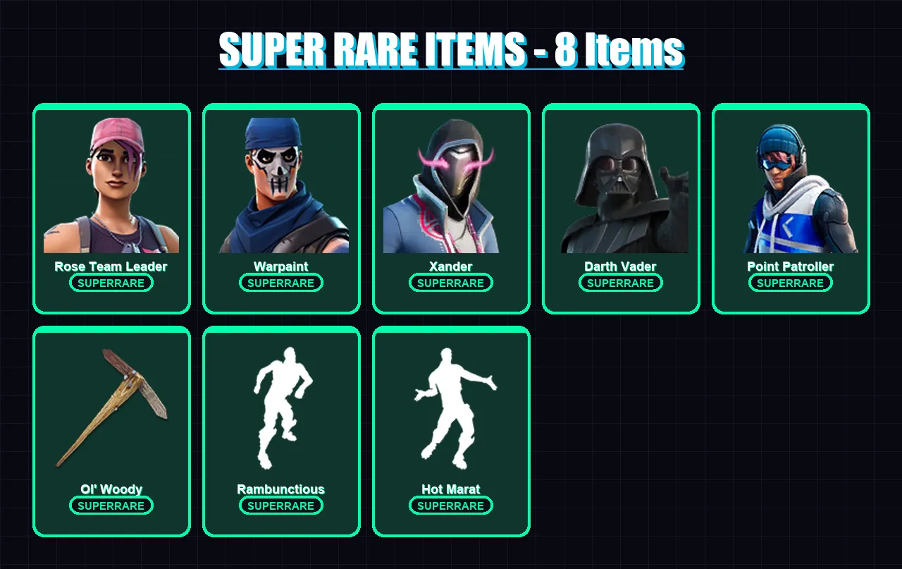 [PC/XBOX/PSN] | Rose Team Leader | Warpaint | Renegade Raider | Ghoul Trooper | FNCS Renegade | 95 skin | 158 pickaxe | 95 emote | 111 glider | Lv18
