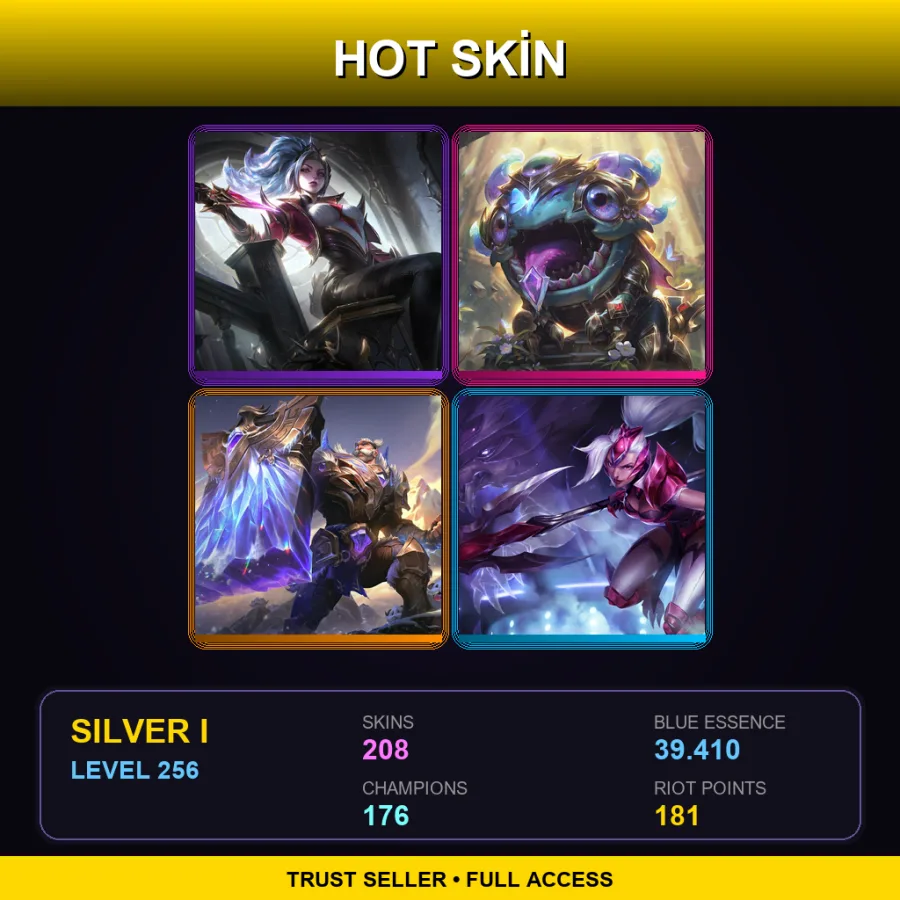 SG | Lv256 | Silver I | 208 Skin | 176 Champ — LoL account