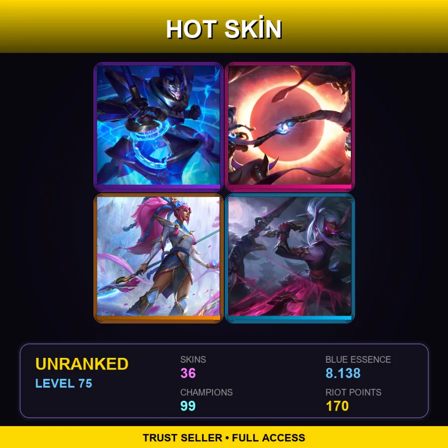 BR | Lv75 | Unranked | 36 Skin | 99 Champ — LoL account