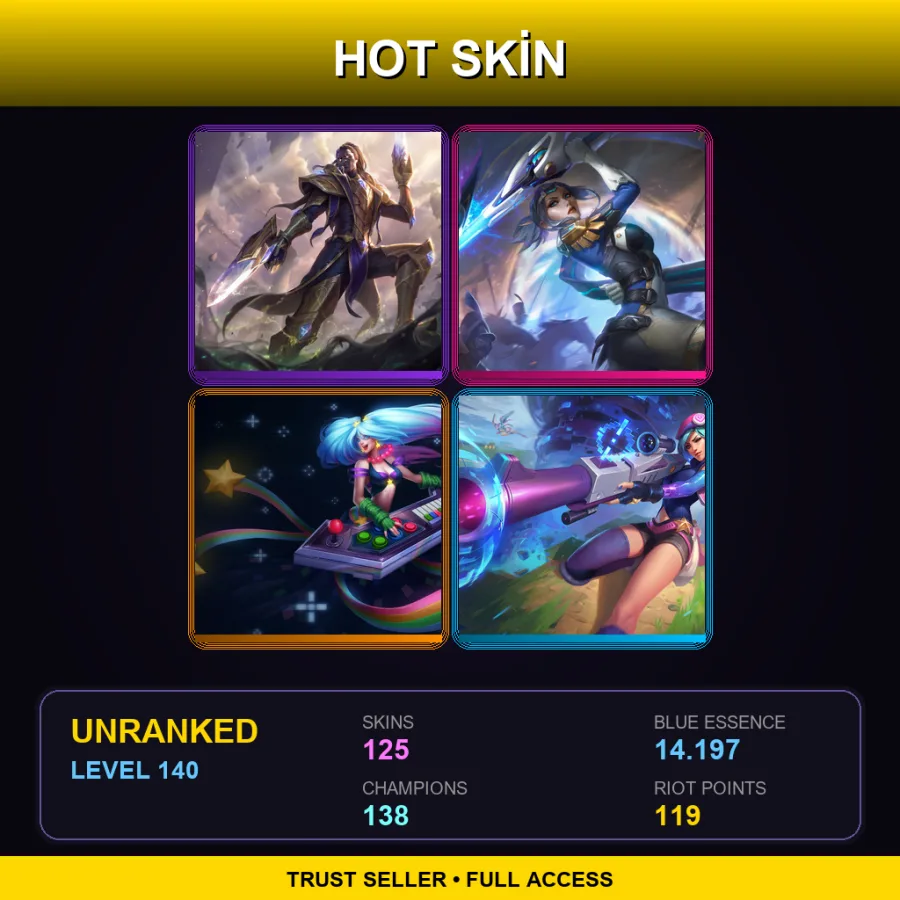 EUW | Lv140 | Unranked | 125 Skin | 138 Champ — LoL account