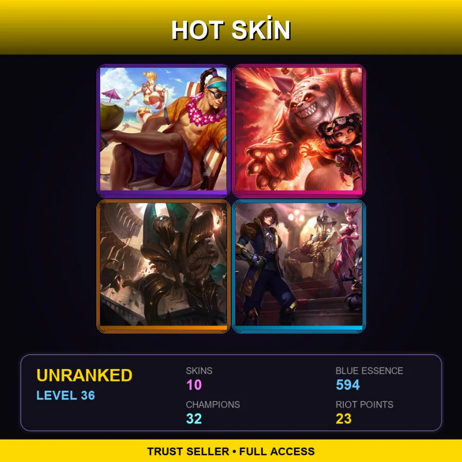 EUW | Lv36 | Unranked | 10 Skin | 32 Champ