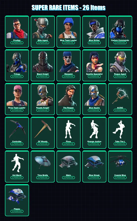 [PS4/PS5/XBOX/PC] | Prodigy | Elite Agent | Blue Team Leader | Blue Striker | Carbon Commando | 53 skin | 74 pickaxe | 79 emote | 69 glider | Lv1194