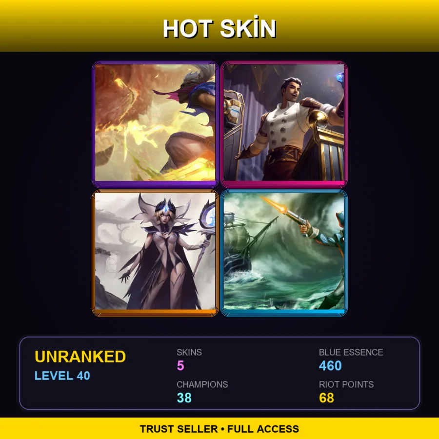 EUW | Lv40 | Unranked | 5 Skin | 38 Champ