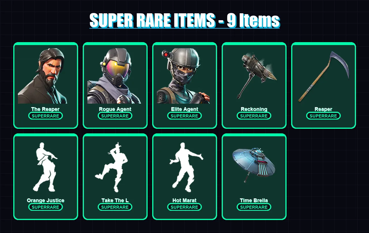[PC/XBOX/PSN] | The Reaper | Rogue Agent | Elite Agent | Dire | The Ice King | 49 skin | 40 pickaxe | 58 emote | 47 glider | Lv650