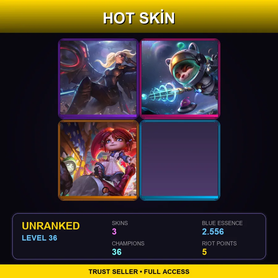 EUW | Lv36 | Unranked | 3 Skin | 36 Champ — LoL account