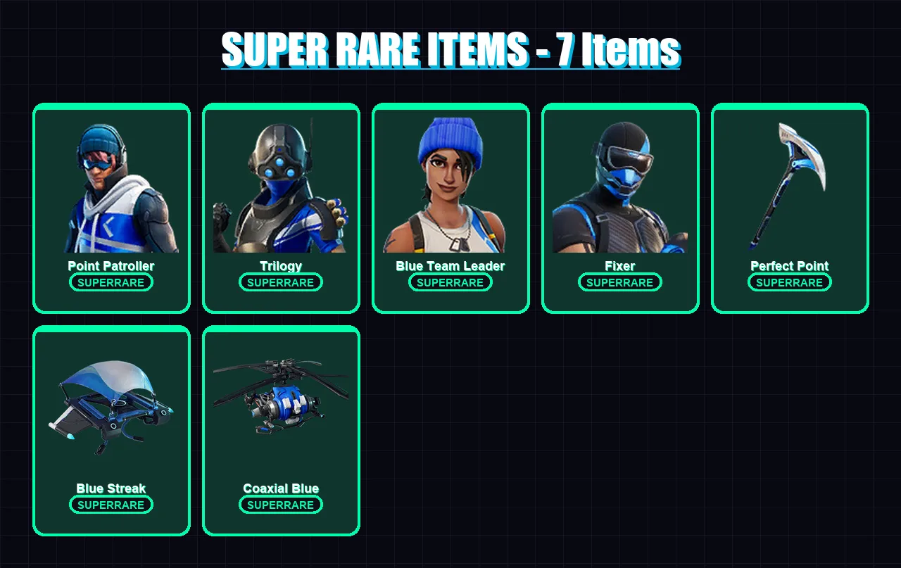 [PC/XBOX] | Point Patroller | Trilogy | Blue Team Leader | Fixer | Joey | 63 skin | 55 pickaxe | 22 emote | 34 glider | Lv273