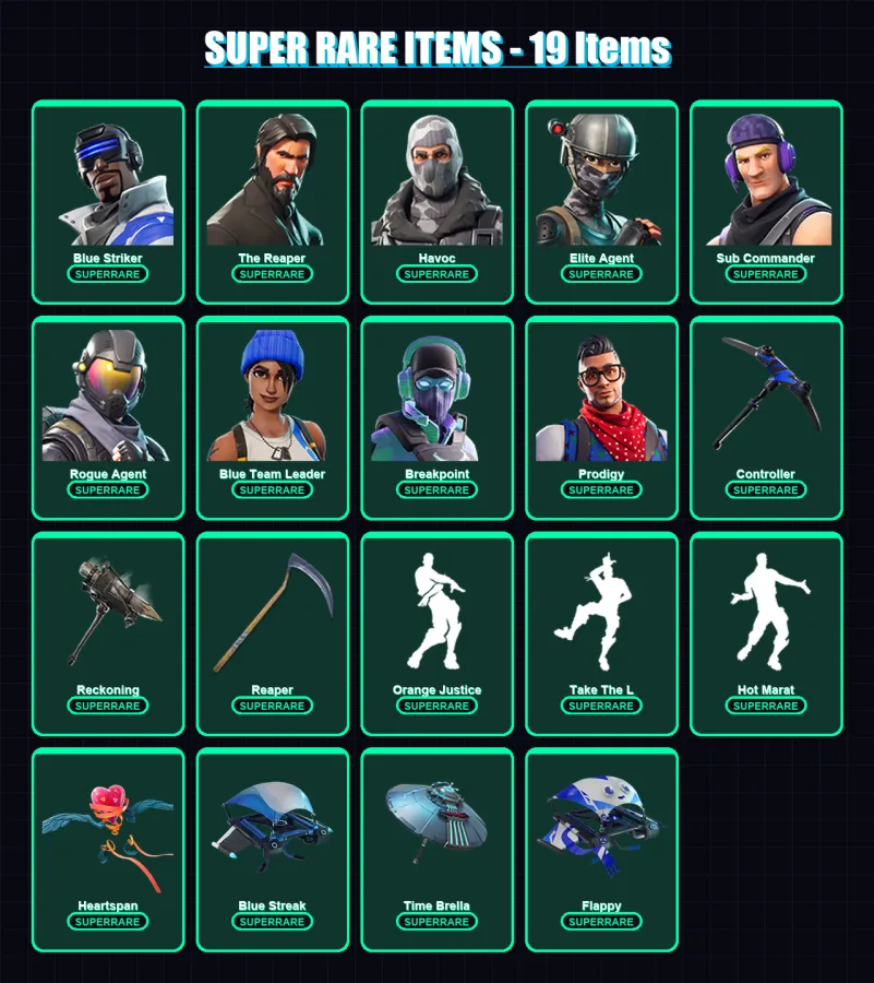 [PS4/PS5/XBOX/PC] | Blue Striker | The Reaper | Havoc | Elite Agent | Sub Commander | 115 skin | 88 pickaxe | 95 emote | 99 glider | Lv1460