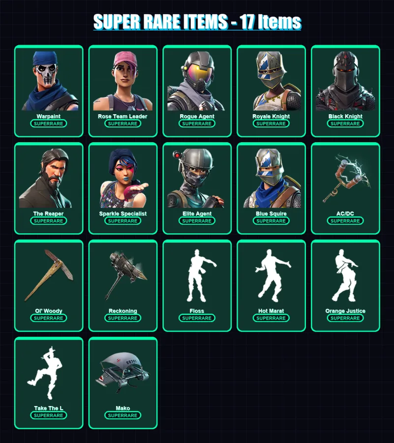 [PS4/PS5/PC] | Warpaint | Rose Team Leader | Rogue Agent | Royale Knight | Black Knight | 39 skin | 45 pickaxe | 46 emote | 47 glider | Lv764