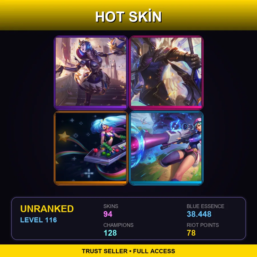 EUW | Lv116 | Unranked | 94 Skin | 128 Champ — LoL account