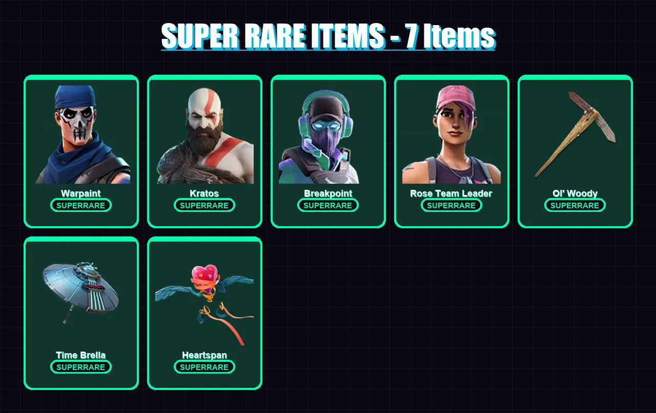 [PC/XBOX/PSN] | Warpaint | Kratos | Breakpoint | Rose Team Leader | Sentinel | 94 skin | 99 pickaxe | 80 emote | 90 glider | Lv943