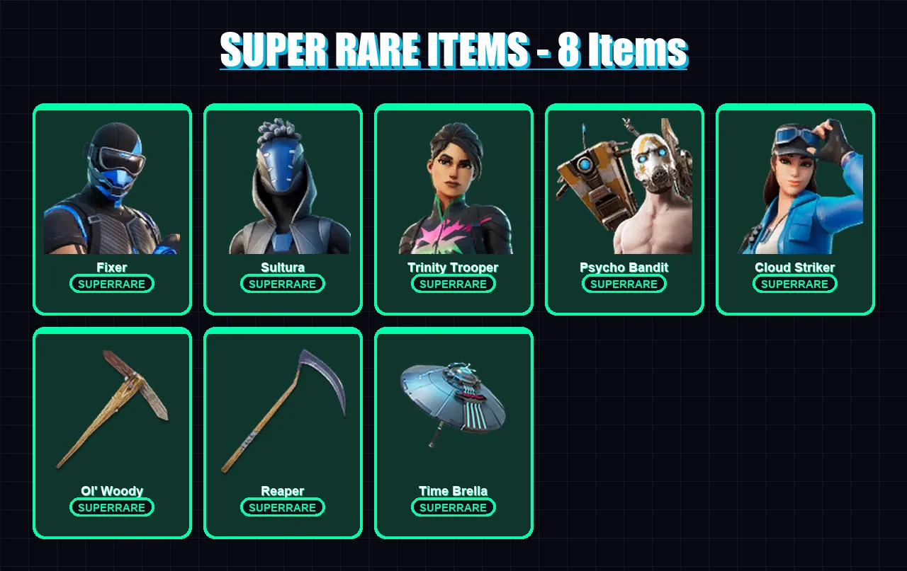[PC/XBOX/PSN] | Fixer | Sultura | Trinity Trooper | Psycho Bandit | Cloud Striker | 120 skin | 126 pickaxe | 77 emote | 89 glider | Lv1605 — Fortnite account