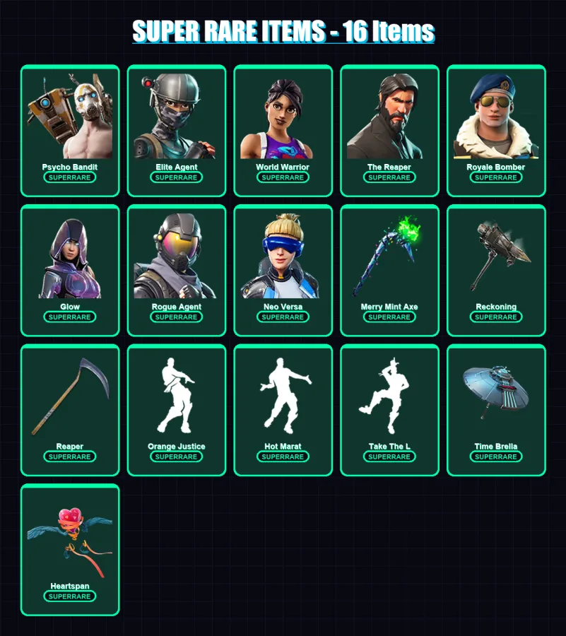 [PC/XBOX/PSN] | Psycho Bandit | Elite Agent | World Warrior | The Reaper | Royale Bomber | 131 skin | 105 pickaxe | 158 emote | 95 glider | Lv1572