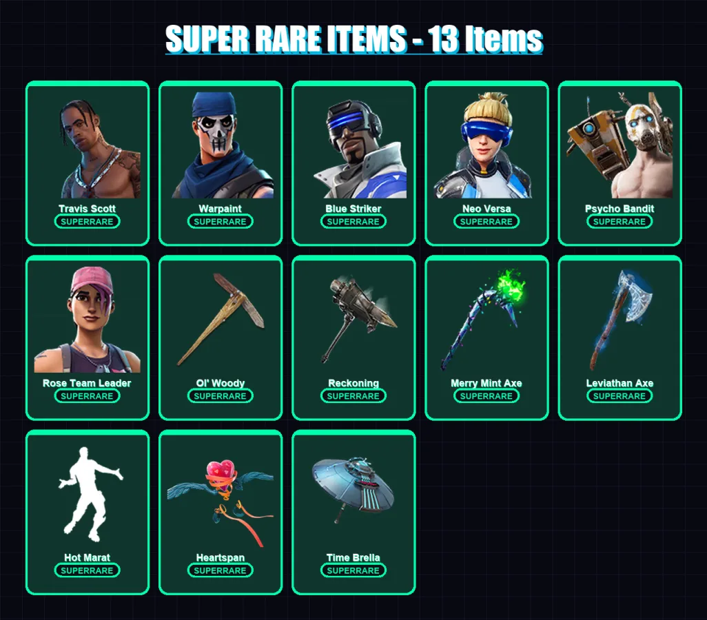 [PS4/PS5/XBOX/PC] | Travis Scott | Warpaint | Blue Striker | Neo Versa | Psycho Bandit | 116 skin | 96 pickaxe | 84 emote | 81 glider | Lv1177 — Fortnite account
