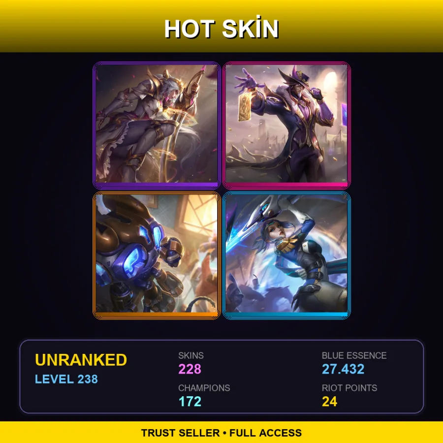 NA | Lv238 | Unranked | 228 Skin | 172 Champ — LoL account