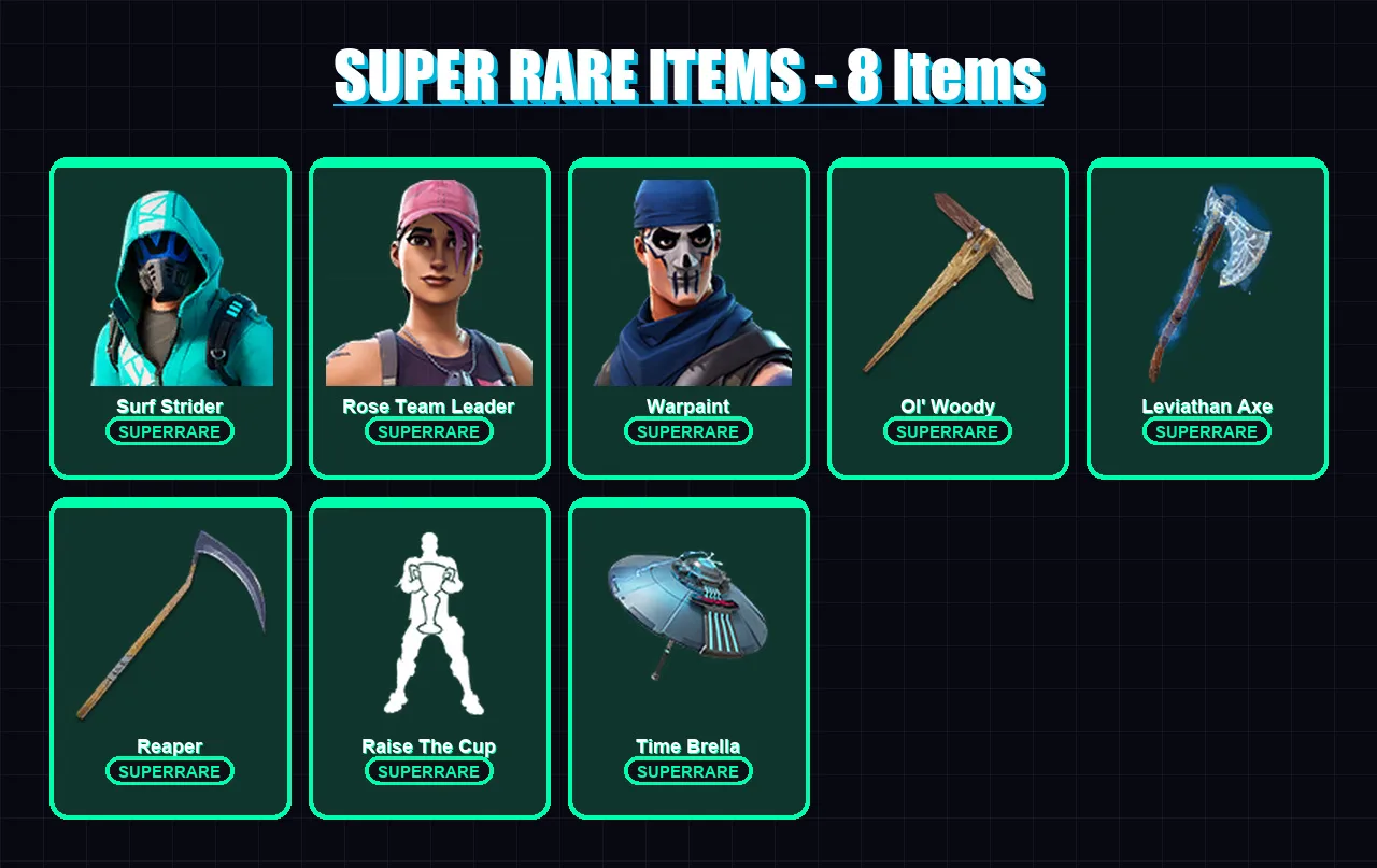 [PC/XBOX/PSN] | Surf Strider | Rose Team Leader | Warpaint | The Ice King | Luxe | 154 skin | 182 pickaxe | 158 emote | 145 glider | Lv2510