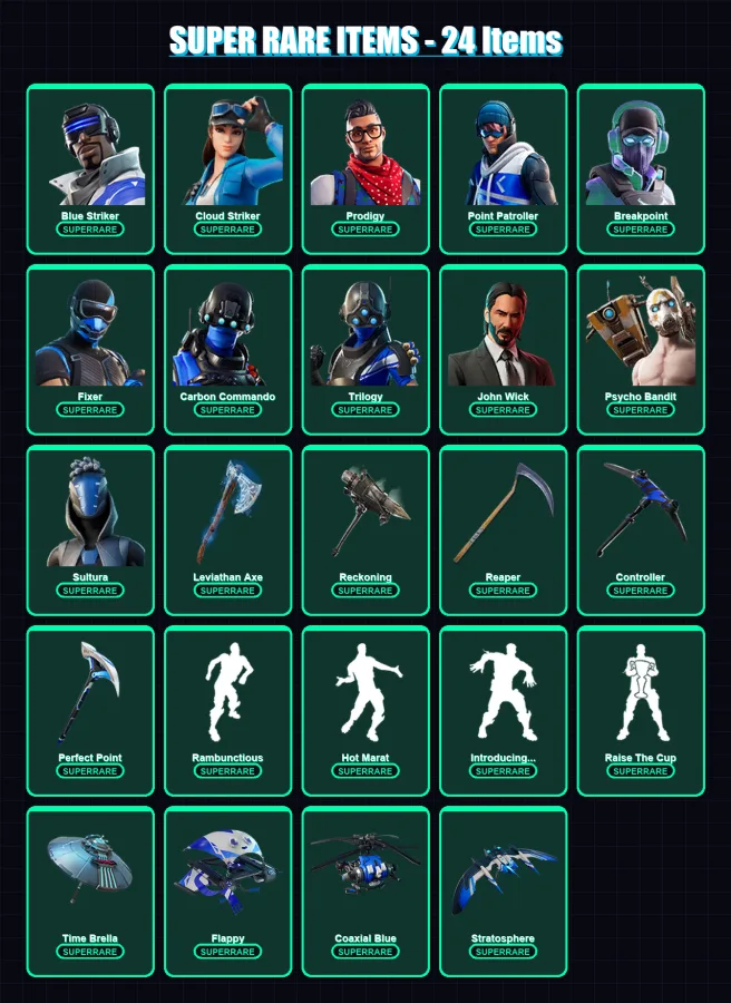 [PS4/PS5/XBOX/PC] | Blue Striker | Cloud Striker | Prodigy | Point Patroller | Breakpoint | 219 skin | 189 pickaxe | 173 emote | 157 glider | Lv2028