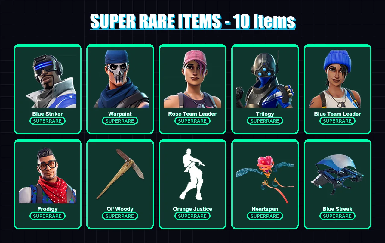 [PS4/PS5/XBOX/PC] | Blue Striker | Warpaint | Rose Team Leader | Trilogy | Blue Team Leader | 16 skin | 10 pickaxe | 19 emote | 16 glider | Lv250