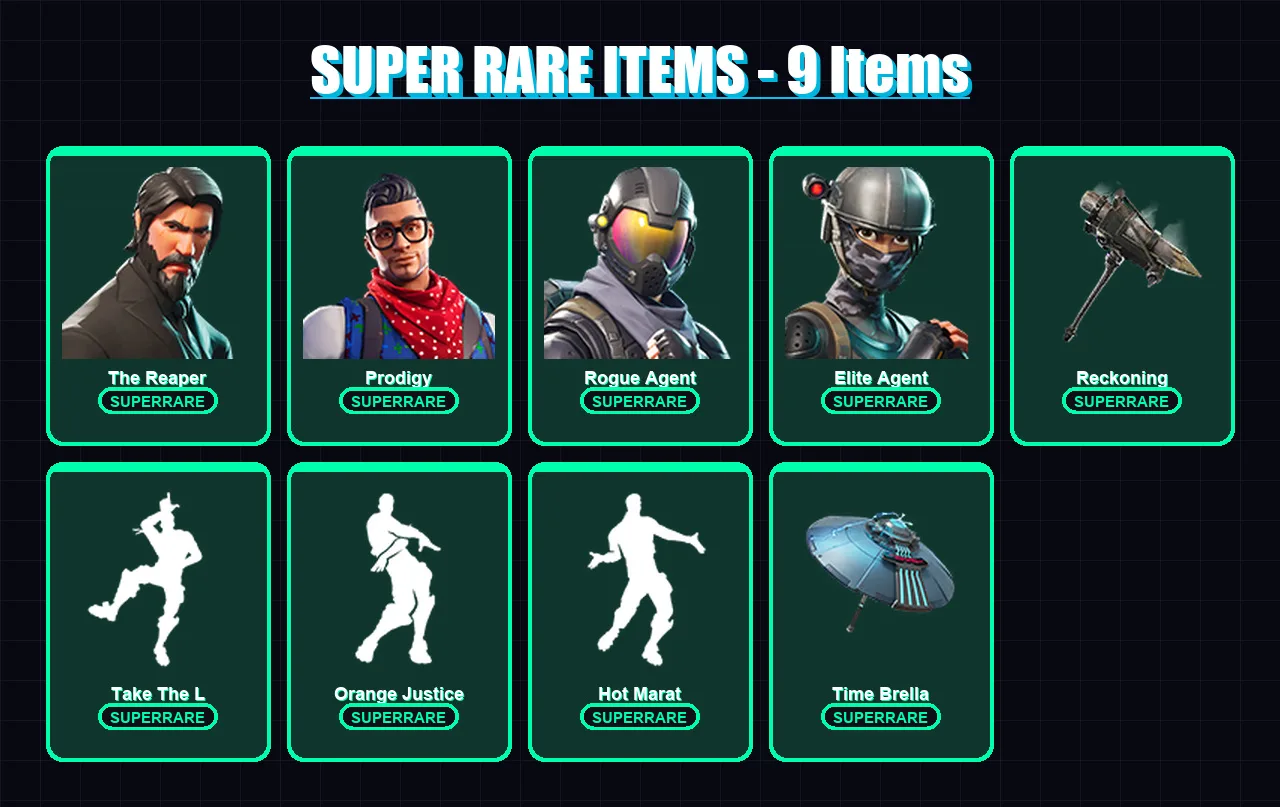 [PC/XBOX] | The Reaper | Prodigy | Rogue Agent | Elite Agent | The Visitor | 41 skin | 30 pickaxe | 46 emote | 37 glider | Lv536 — Fortnite account