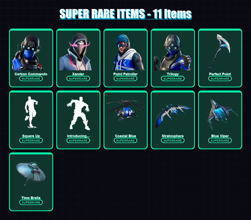 [PC] | Carbon Commando | Xander | Point Patroller | Trilogy | Rox | 28 skin | 62 pickaxe | 70 emote | 68 glider | Lv1171