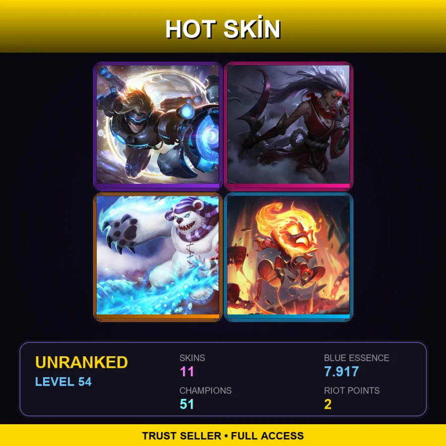 EUNE | Lv54 | Unranked | 11 Skin | 51 Champ — LoL account