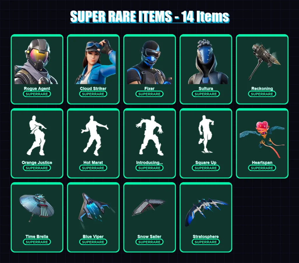 [PC] | Rogue Agent | Cloud Striker | Fixer | Sultura | The Prisoner | 151 skin | 150 pickaxe | 139 emote | 155 glider | Lv2110