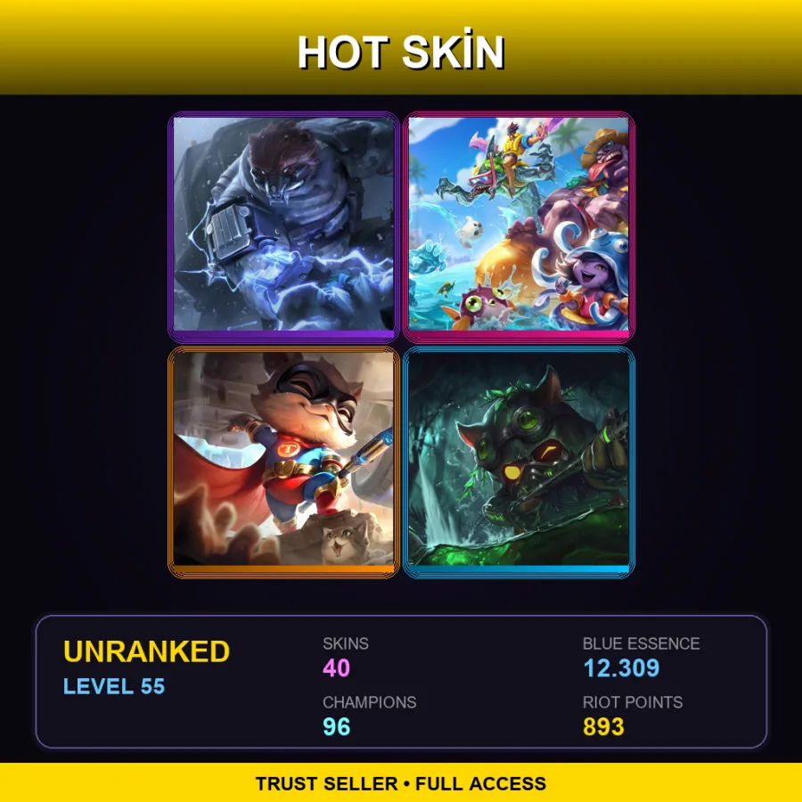 NA | Lv55 | Unranked | 40 Skin | 96 Champ — LoL account