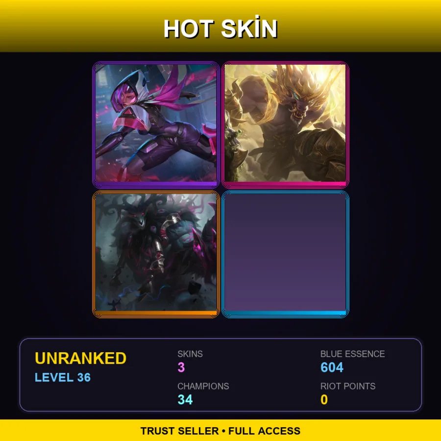 LAN | Lv36 | Unranked | 3 Skin | 34 Champ — LoL account