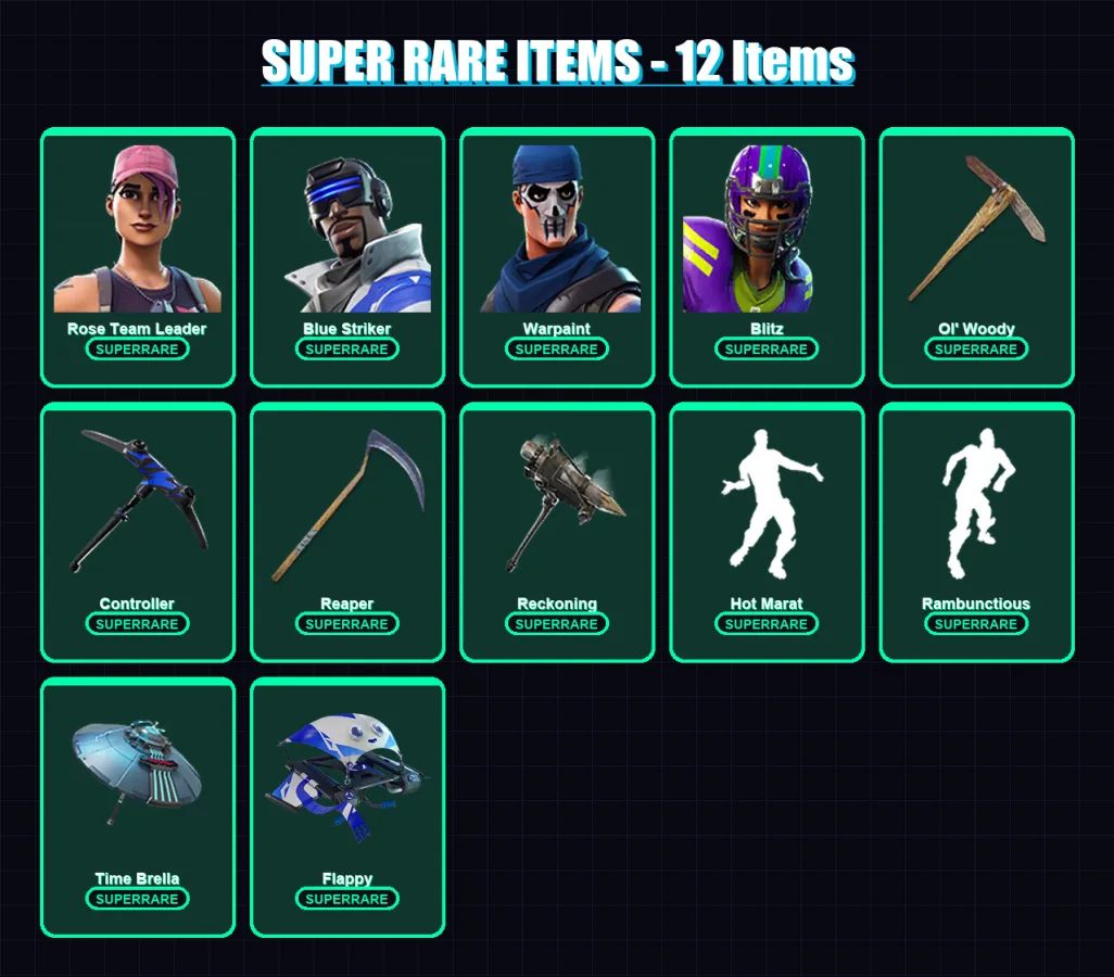 [SWITCH/XBOX/PSN/PC] | Rose Team Leader | Blue Striker | Warpaint | Blitz | Red Knight | 69 skin | 38 pickaxe | 54 emote | 39 glider | Lv489