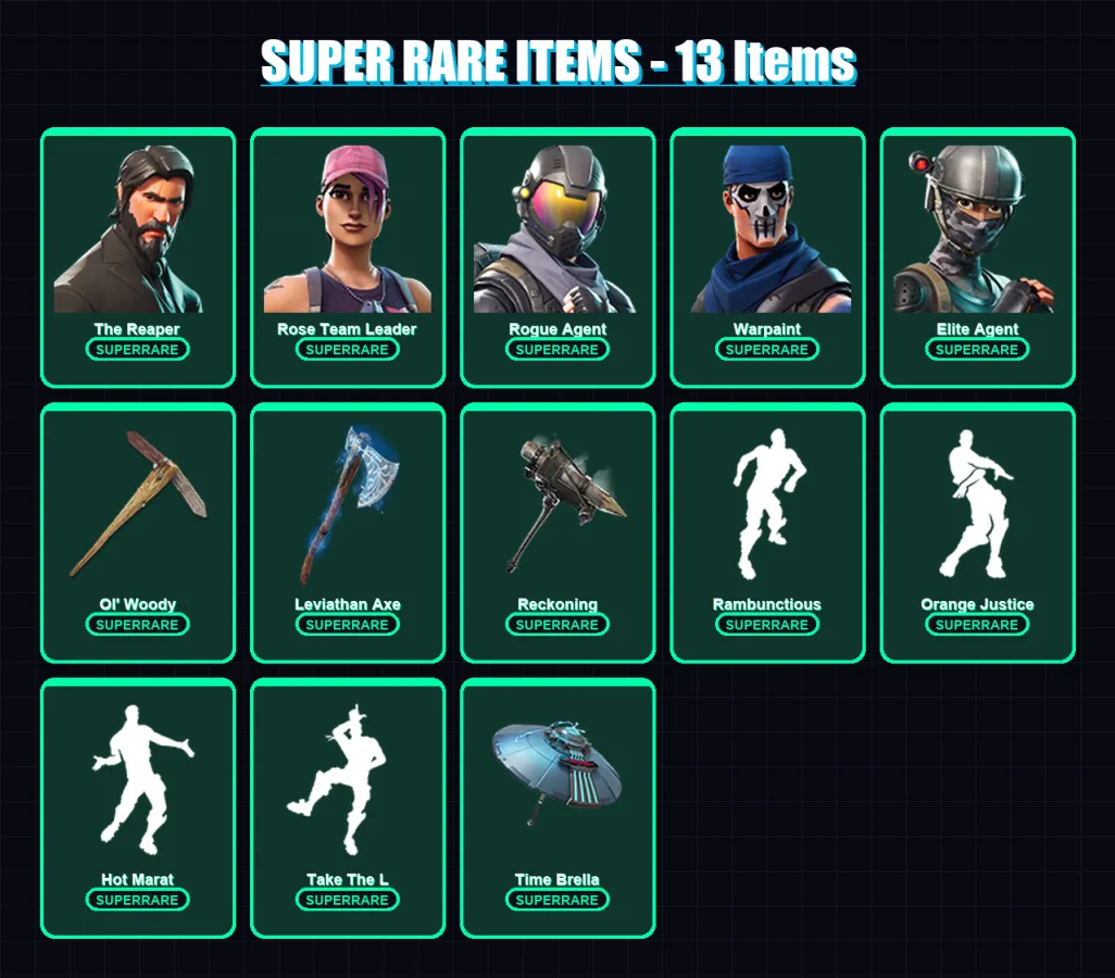 [PS4/PS5/PC] | The Reaper | Rose Team Leader | Rogue Agent | Warpaint | Elite Agent | 187 skin | 244 pickaxe | 185 emote | 196 glider | Lv3837
