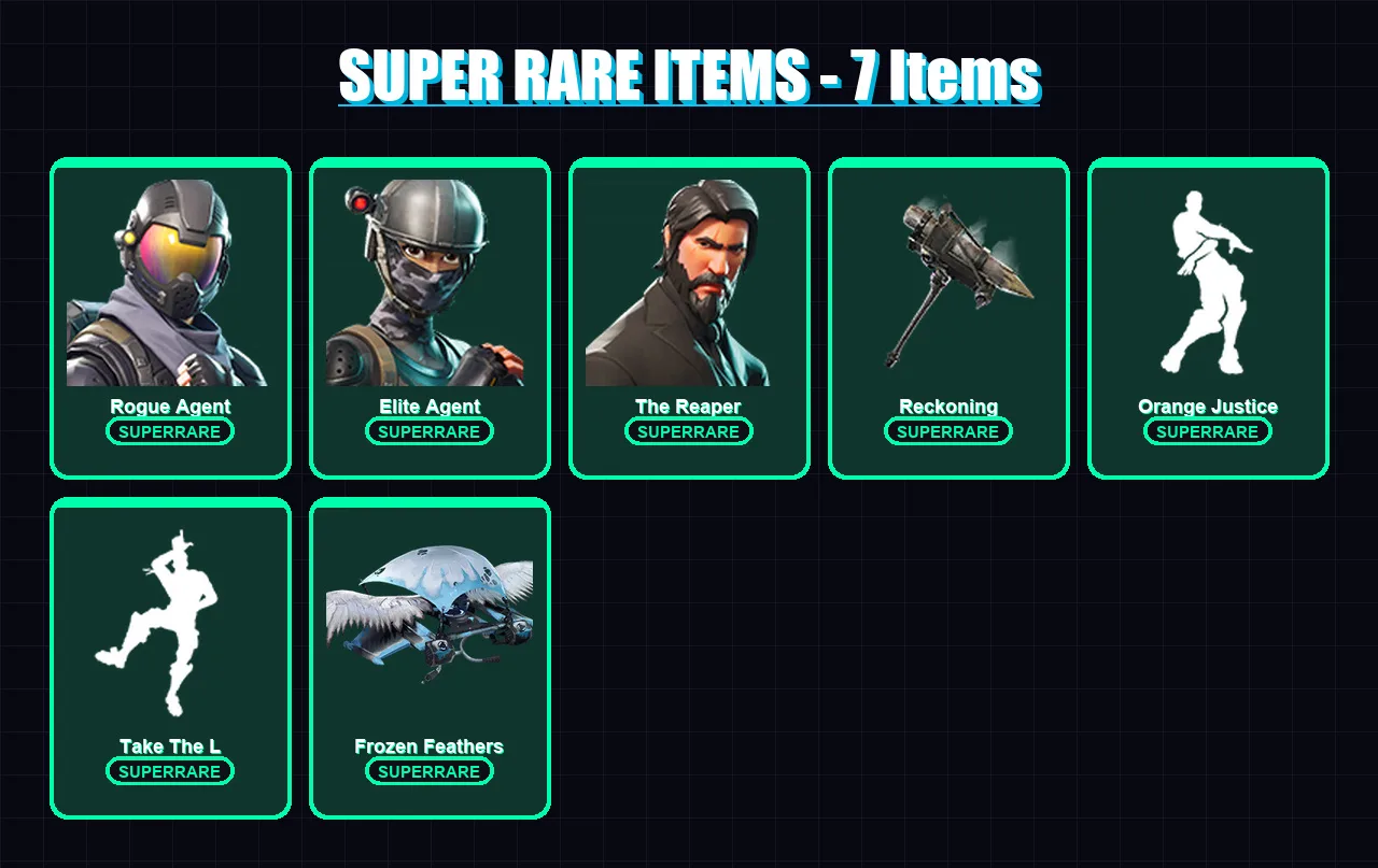 [PS4/PS5/XBOX/PC] | Rogue Agent | Elite Agent | The Reaper | Blackheart | The Ice King | 89 skin | 60 pickaxe | 68 emote | 64 glider | Lv923