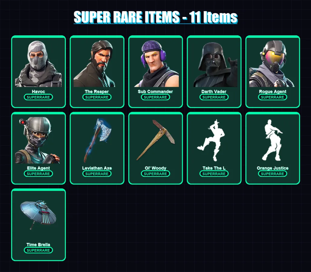 [PC/PSN] | Havoc | The Reaper | Sub Commander | Darth Vader | Rogue Agent | 204 skin | 234 pickaxe | 155 emote | 187 glider | Lv4043