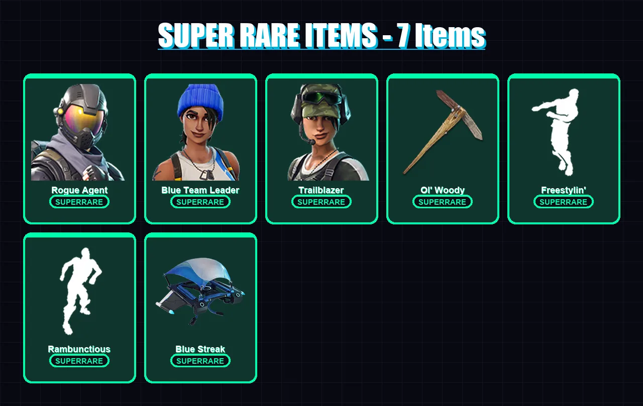 [PC/XBOX] | Rogue Agent | Blue Team Leader | Trailblazer | Ronin | Drift | 19 skin | 26 pickaxe | 31 emote | 18 glider | Lv220