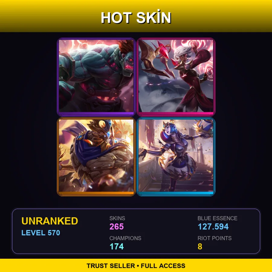 SG | Lv570 | Unranked | 265 Skin | 174 Champ — LoL account