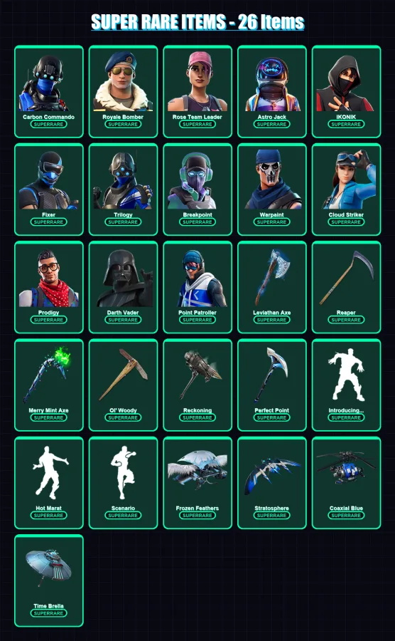 [PC/XBOX] | Carbon Commando | Royale Bomber | Rose Team Leader | Astro Jack | IKONIK | 391 skin | 345 pickaxe | 246 emote | 256 glider | Lv3356