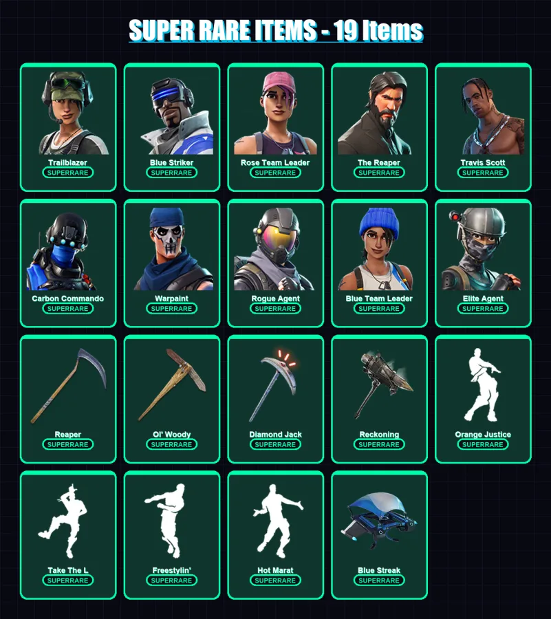 [PS4/PS5/XBOX/PC] | Trailblazer | Blue Striker | Rose Team Leader | The Reaper | Travis Scott | 92 skin | 41 pickaxe | 86 emote | 51 glider | Lv552