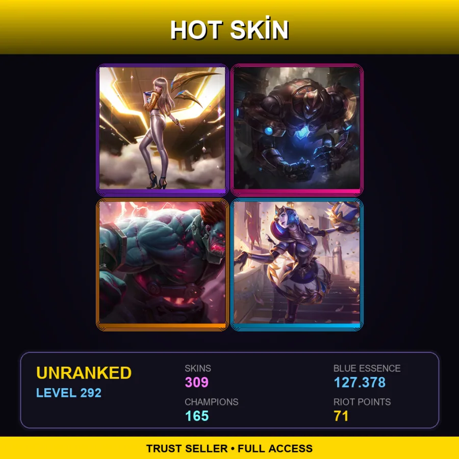 EUW | Lv292 | Unranked | 309 Skin | 165 Champ