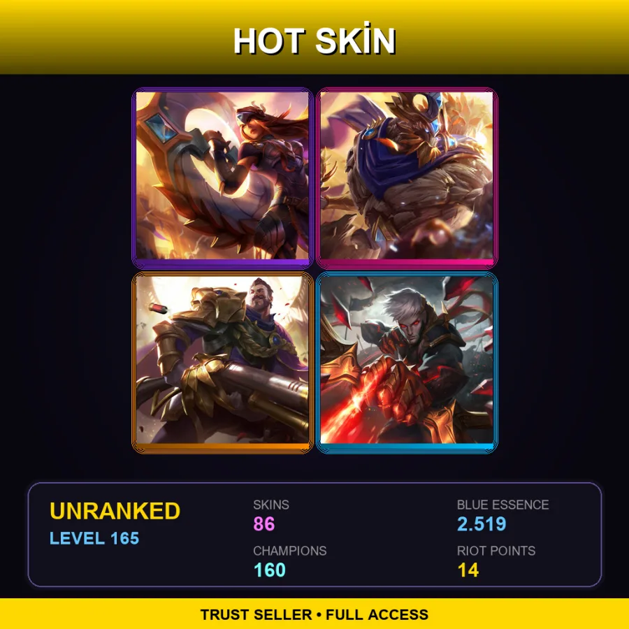 VN | Lv165 | Unranked | 86 Skin | 160 Champ — LoL account