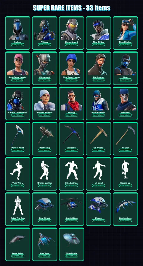 [PS4/PS5/XBOX/PC] | Sultura | Trilogy | Rogue Agent | Blue Striker | Cloud Striker | 398 skin | 380 pickaxe | 287 emote | 280 glider | Lv4166