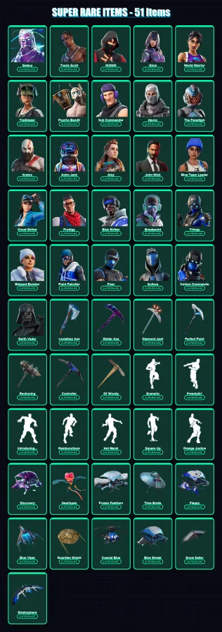 [PC/XBOX/PSN] | Galaxy | Travis Scott | IKONIK | Glow | World Warrior | 536 skin | 466 pickaxe | 305 emote | 302 glider | Lv4895