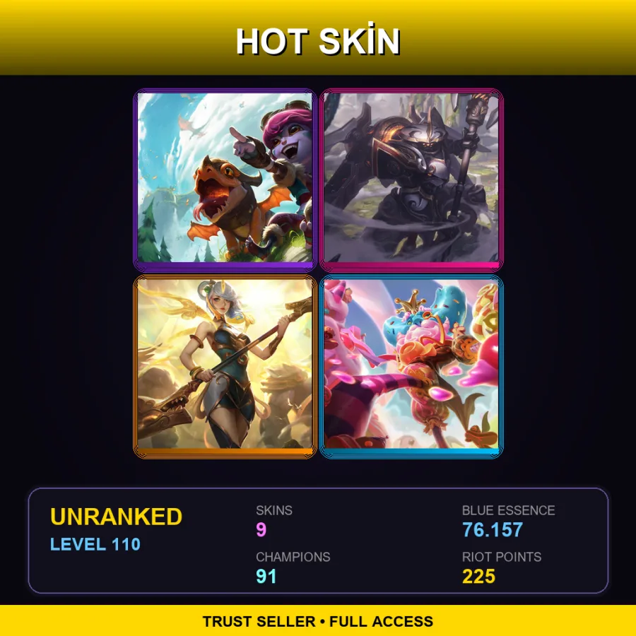 OCE | Lv110 | Unranked | 9 Skin | 91 Champ — LoL account