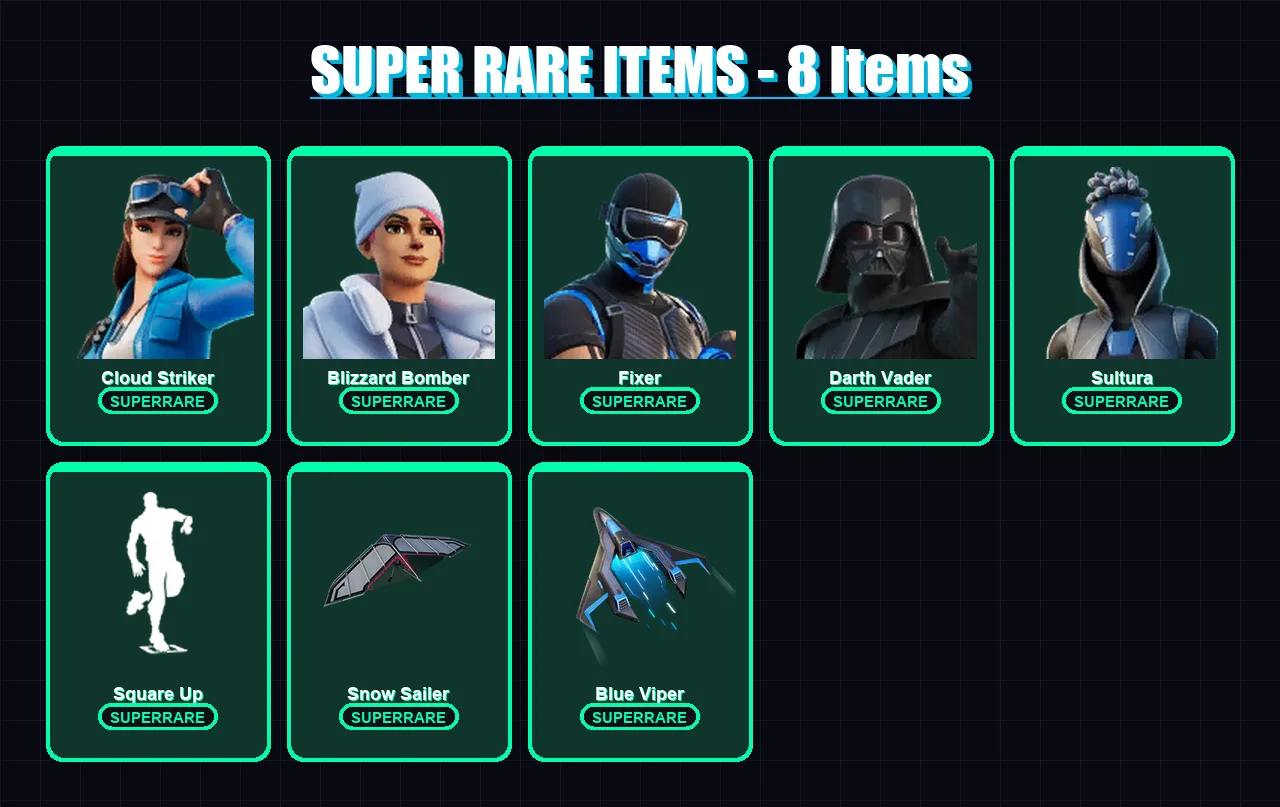 [PS4/PS5/XBOX/PC] | Cloud Striker | Blizzard Bomber | Fixer | Darth Vader | Sultura | 215 skin | 185 pickaxe | 252 emote | 147 glider | Lv3176