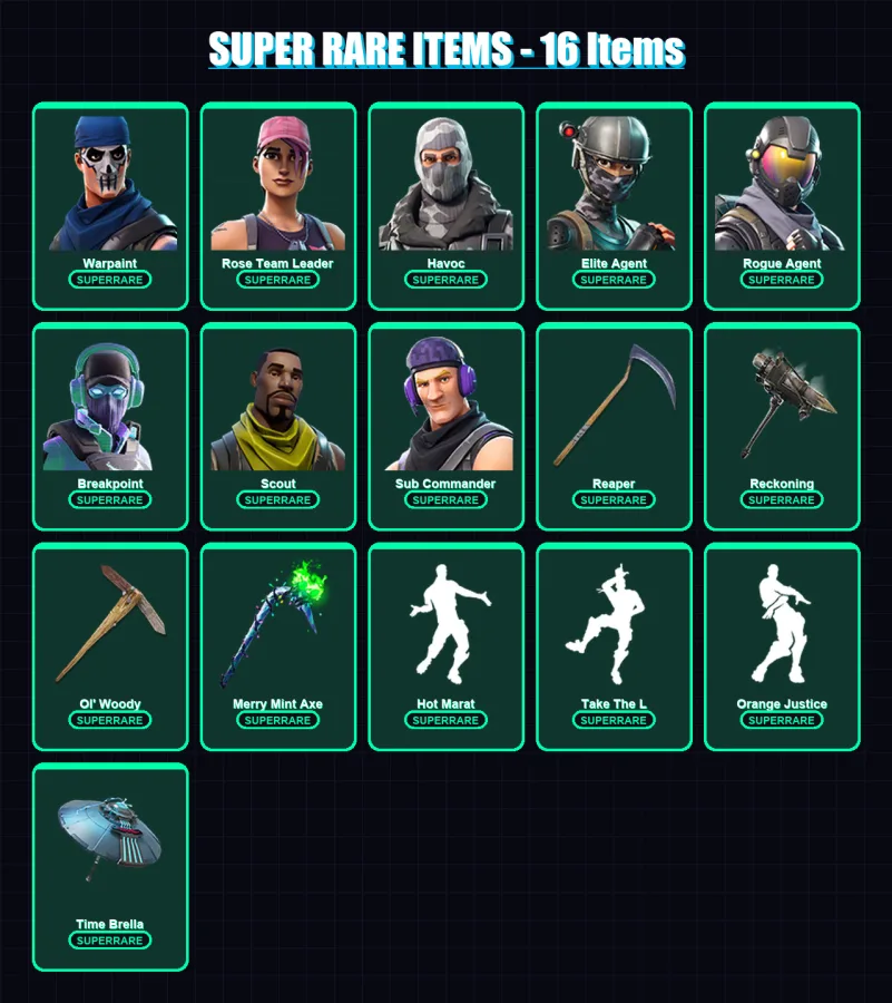 [PS4/PS5/XBOX/PC] | Warpaint | Rose Team Leader | Havoc | Elite Agent | Rogue Agent | 232 skin | 179 pickaxe | 141 emote | 162 glider | Lv2151
