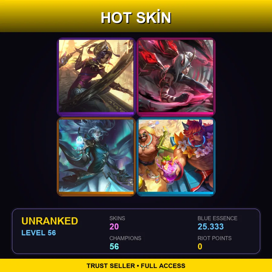 ME | Lv56 | Unranked | 20 Skin | 56 Champ — LoL account
