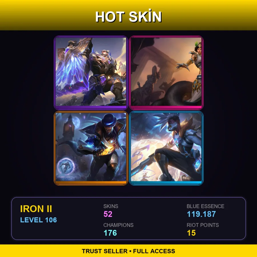 SG | Lv106 | Iron II | 52 Skin | 176 Champ — LoL account