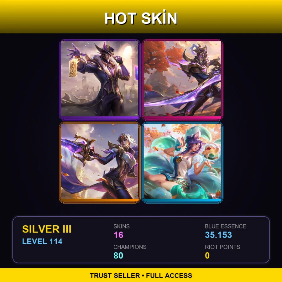 EUW | Lv114 | Silver III | 16 Skin | 80 Champ — LoL account