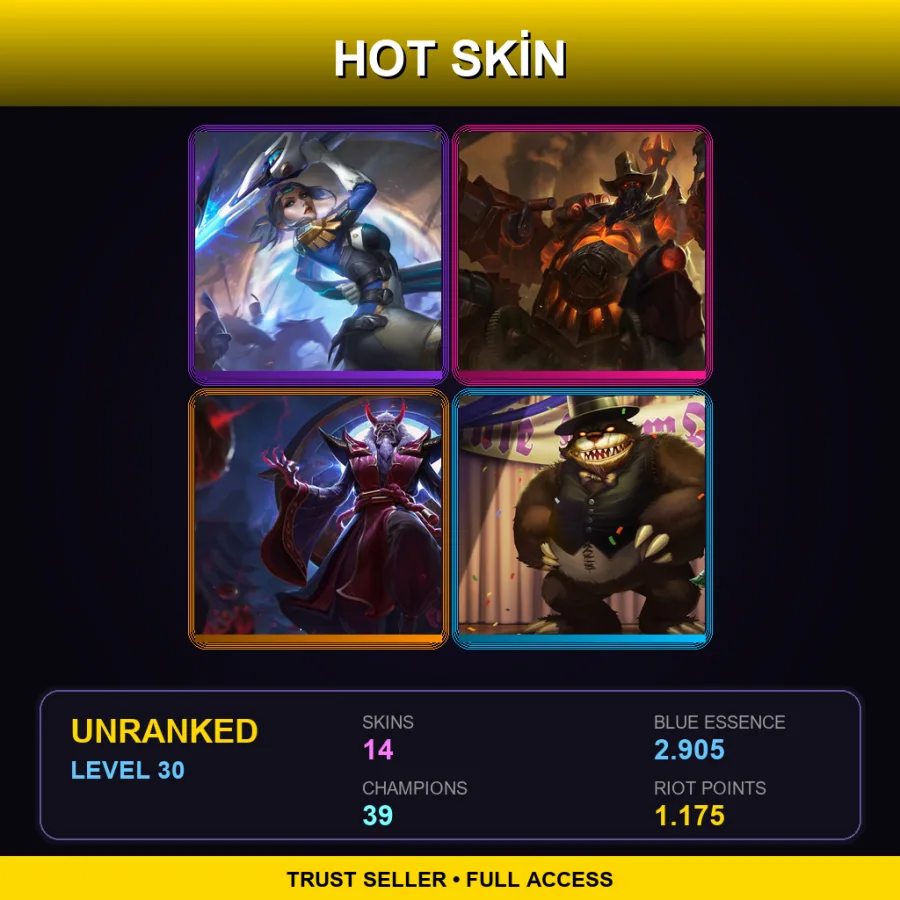 EUW | Lv30 | Unranked | 14 Skin | 39 Champ