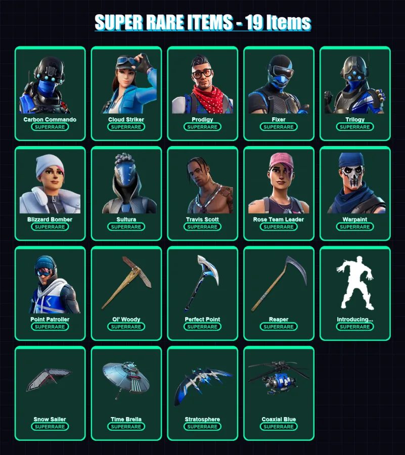 [PS4/PS5/XBOX/PC] | Carbon Commando | Cloud Striker | Prodigy | Fixer | Trilogy | 126 skin | 127 pickaxe | 131 emote | 115 glider | Lv1227