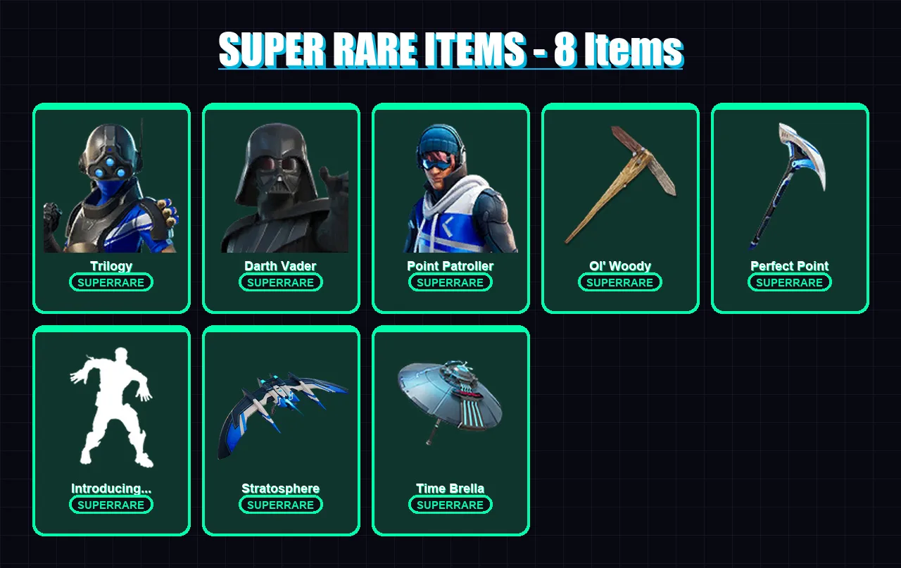 [PC] | Trilogy | Darth Vader | Point Patroller | Era | Mizuki | 121 skin | 124 pickaxe | 67 emote | 100 glider | Lv1409