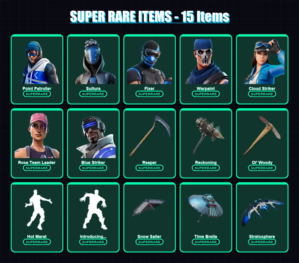 [PC/XBOX] | Point Patroller | Sultura | Fixer | Warpaint | Cloud Striker | 145 skin | 132 pickaxe | 152 emote | 132 glider | Lv1737