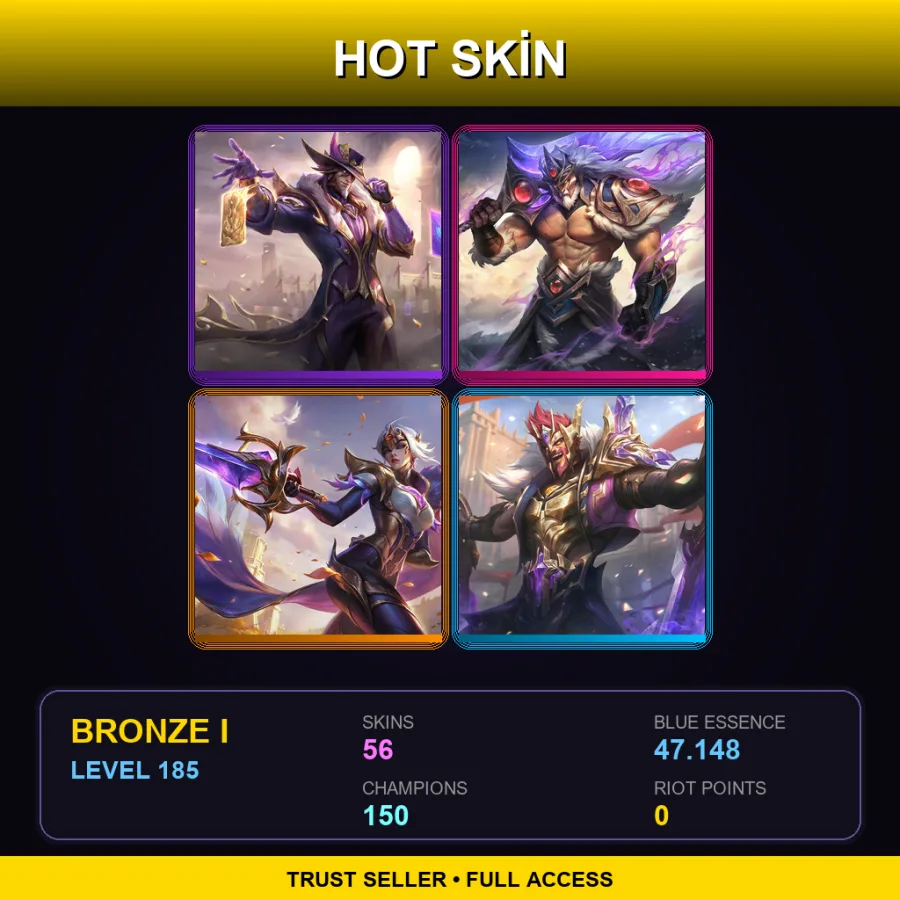 LAN | Lv185 | Bronze I | 56 Skin | 150 Champ — LoL account
